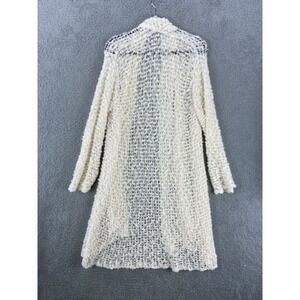 Hands to Hearts Cardigan Vest Women's L/XL Ivory Knit Midi Open Front Sweater